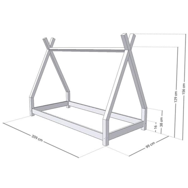 NAKANA barnsäng tipi - Massivt trä - Natur - 90 x 200 cm - Ribbbotten - Montessori