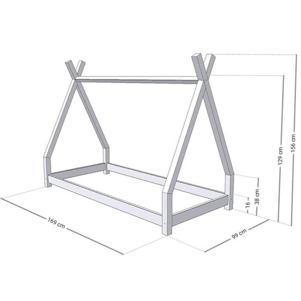 NAKANA tipi-säng för barn - Benlemi - Massivt trä - Naturlig - 90 x 160 cm - Lamell - 1 plats