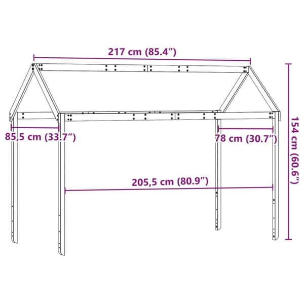vidaXL stel til husseng 217x85,5x154 cm massivt fyrretræ hvid