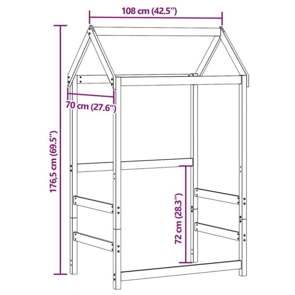 vidaXL Tak till barnsäng 108x70x176,5 cm massiv furu