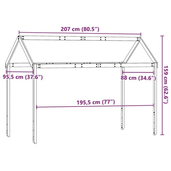 vidaXL Tak for barneseng 207x95,5x159 cm heltre furu