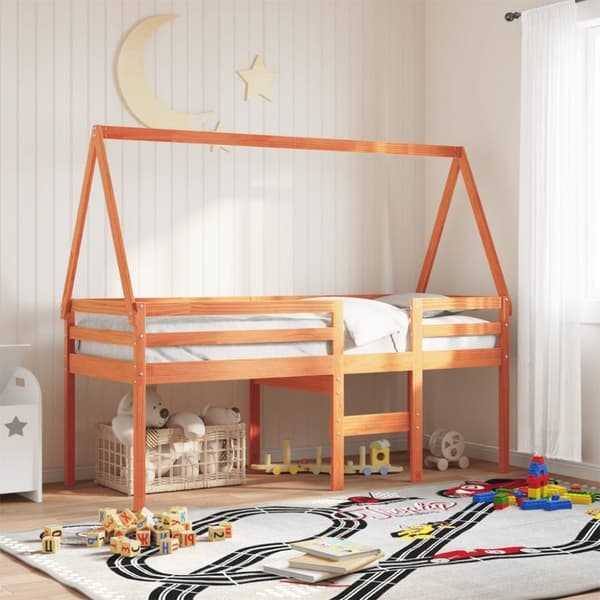 vidaXL Tak for barneseng voksbrun 209x85,5x88 cm heltre furu