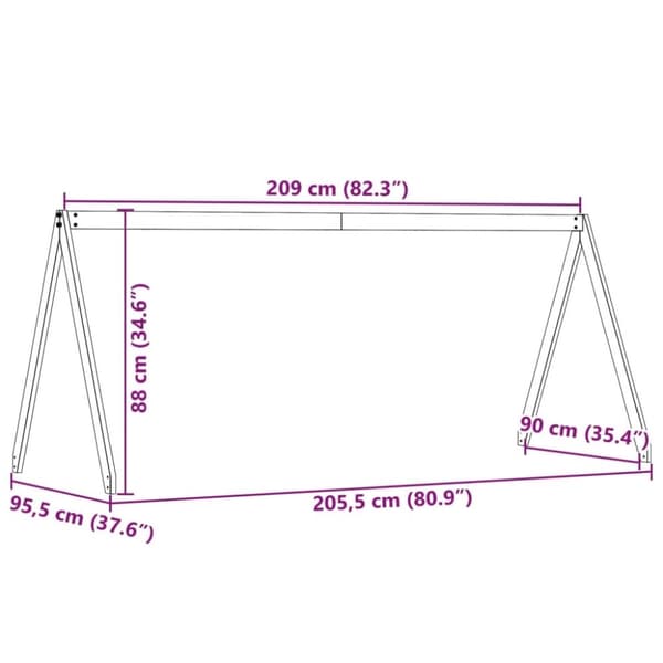 vidaXL Tak for barneseng hvit 209x95,5x88 cm heltre furu