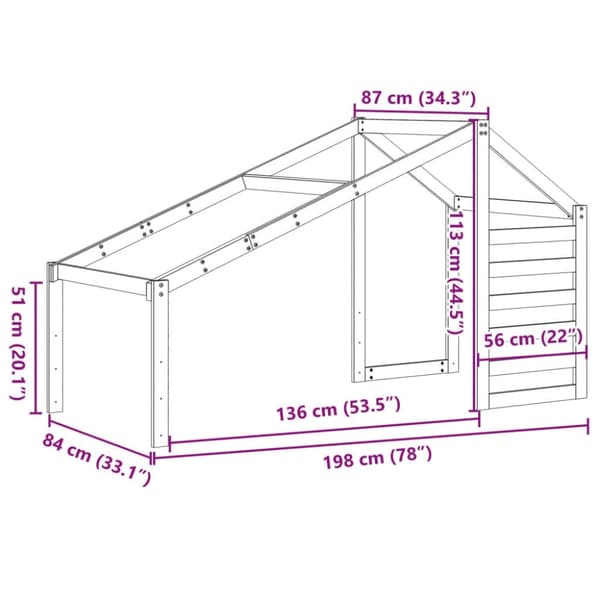 vidaXL stel til husseng 198x87x113 cm massivt fyrretræ hvid