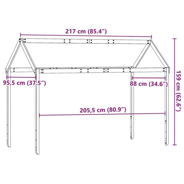 vidaXL Tak for barneseng hvit 217x95,5x159 cm heltre furu