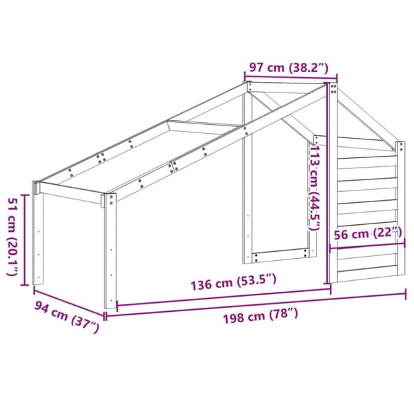 vidaXL Tak for barneseng 198x97x113 cm heltre furu