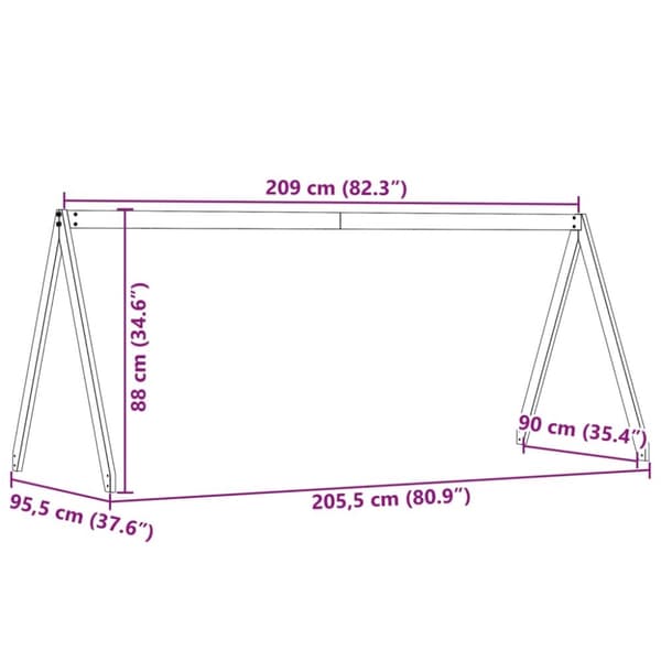 vidaXL stel til husseng 209x95,5x88 cm massivt fyrretræ