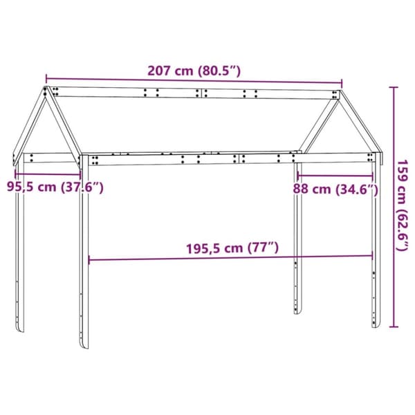 vidaXL Tak for barneseng hvit 207x95,5x159 cm heltre furu