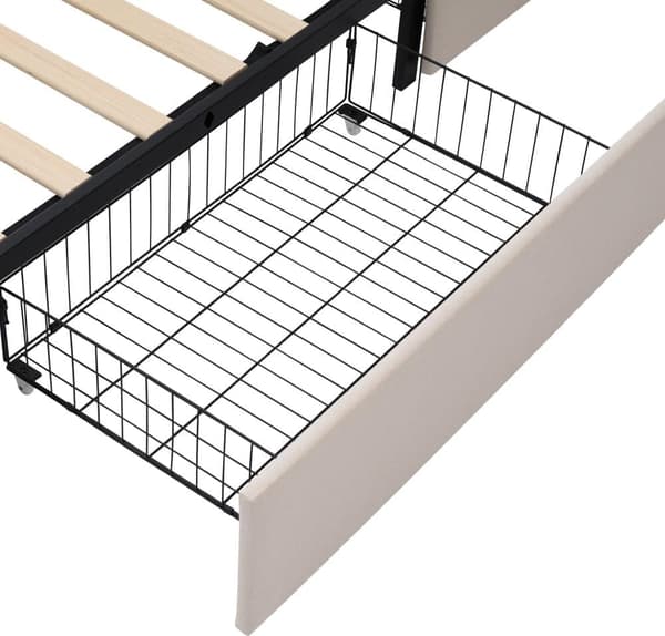 Pehmustettu sänky LED-valaistuksella ja 4 laatikolla, säilytyssänky Sängyn runko, puinen sälerunko, beige (ilman patjaa)