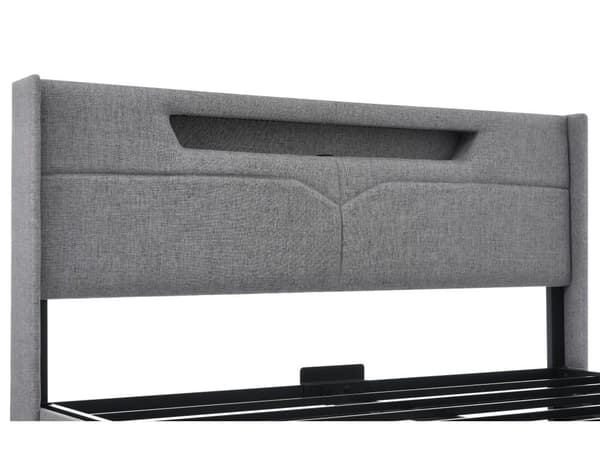 Möblerad säng LED dubbelsäng med laddningsfunktion USB typ C och LED-belysning, förvaringssängar, ungdomssäng med lamellram (utan madrass)