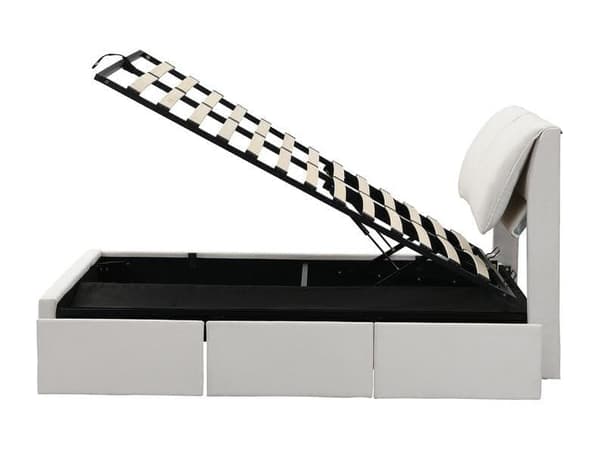 Hydraulisk säng, tre lådor, sängbox för förvaring, lamellram med huvudgavel, utan madrass, sammet