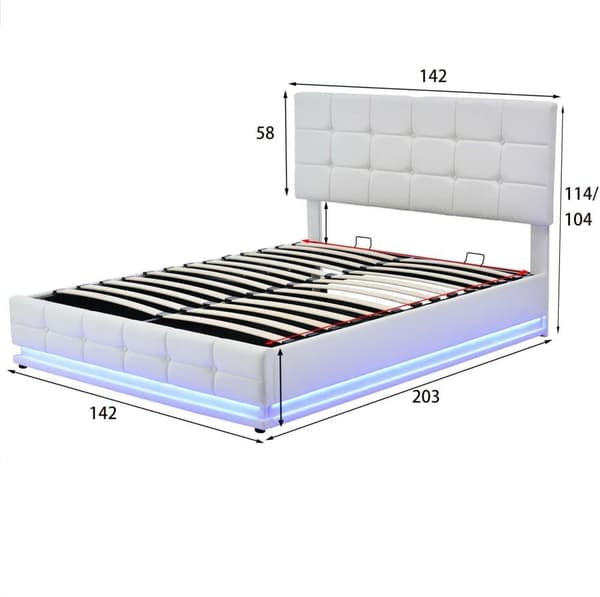 LED-belysning & hydrauliskt lyftbar säng förvaringsutrymme, sängbotten & spjälram dubbelsäng vuxen ungdomssäng