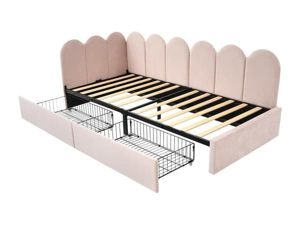 Enkeltseng med opbevaring, seng, fløjl, daybed, daybed, sovesofa med fjeder, ungdomsseng og voksenseng (uden madras)