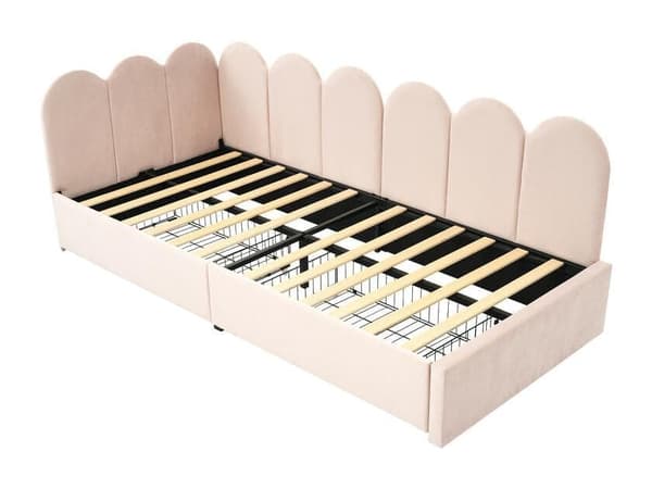 Enkeltseng med opbevaring, seng, fløjl, daybed, daybed, sovesofa med fjeder, ungdomsseng og voksenseng (uden madras)