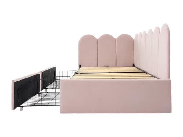 Enkeltseng med opbevaring, seng, fløjl, daybed, daybed, sovesofa med fjeder, ungdomsseng og voksenseng (uden madras)