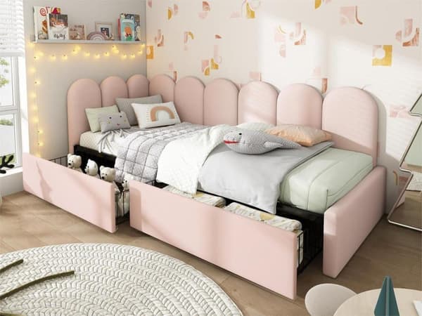 Enkeltseng med opbevaring, seng, fløjl, daybed, daybed, sovesofa med fjeder, ungdomsseng og voksenseng (uden madras)