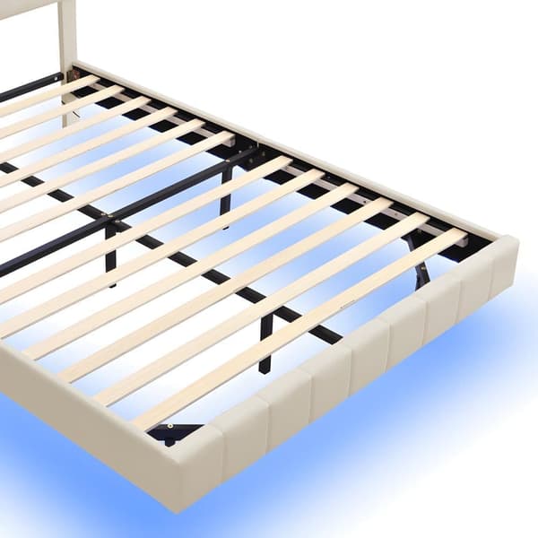 Linned dobbeltseng - 140x200cm - Flydende seng med LED-belysning og USB-opladningsporte - beige