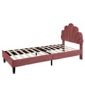Miniatyrbillede 5 af 7: Polstret seng Sengeramme til børn med blomsterformet hovedgærde og lamelramme, Teen Girl Bed Velvet Fabric
