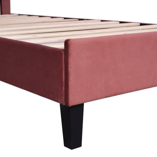Polstret seng Sengeramme til børn med blomsterformet hovedgærde og lamelramme, Teen Girl Bed Velvet Fabric