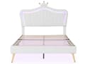 Miniatyrbild 3 av 5: Stoppad barnsäng, sängstomme för flickor, white crown dubbelsängstomme i PU-läder med LED-lampor (madrass ingår ej)
