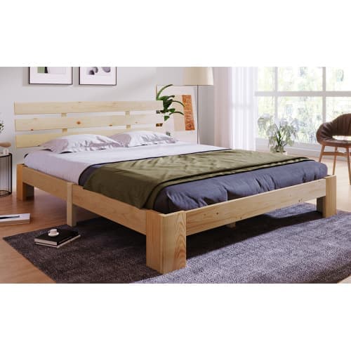 Träsäng Dubbelsäng bestående av sängram med huvudgavel med lamellram Massivt trä Massiv dubbelsäng kan användas som tallsäng200 x 140 cm Trä