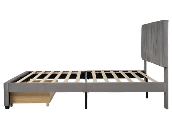 Stoppad säng 140 x 200 cm, hudvänlig dubbelsäng i sammetstyg för vuxna och tonåringar (madrass ingår ej)
