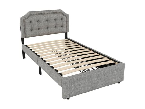 90*200cm tasosänky, pehmustettu sänky, koristeniiteillä verhoiltu yöpöytä, tuplalaatikot