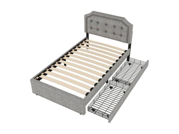 90*200cm tasosänky, pehmustettu sänky, koristeniiteillä verhoiltu yöpöytä, tuplalaatikot