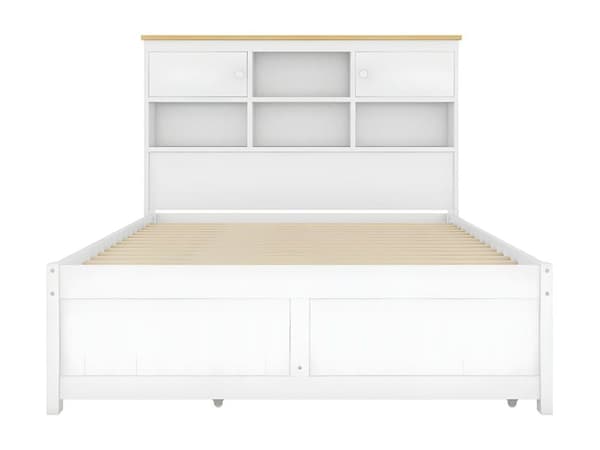 Lit gigogne en Bois 140x200cm - avec 3 tiroirs et tête de rangement - Blanc