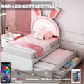 Miniatyrbillede 8 af 9: Børneseng Polstret seng 90 x 200 cm, sovesofa med udtræksseng, opbevaringsboks og farveskiftende LED-lampe