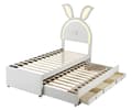 Miniatyrbillede 9 af 9: Børneseng Polstret seng 90 x 200 cm, sovesofa med udtræksseng, opbevaringsboks og farveskiftende LED-lampe