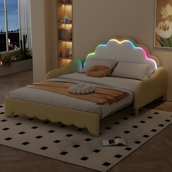 140*200cm Sofabett, umwandelbar i ein flaches Bett, Kopfteil mit Umgebungslicht, komplett mit Matratze, Fernbedienung