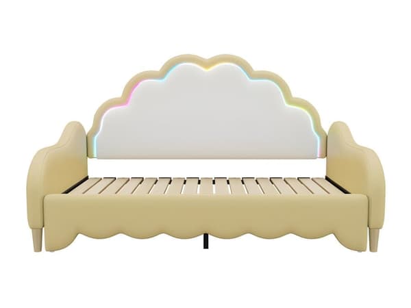 140*200cm Sofabett, umwandelbar i ein flaches Bett, Kopfteil mit Umgebungslicht, komplett mit Matratze, Fernbedienung