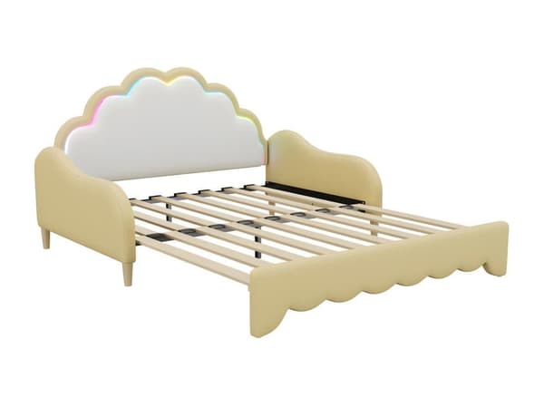 140*200cm Sofabett, umwandelbar i ein flaches Bett, Kopfteil mit Umgebungslicht, komplett mit Matratze, Fernbedienung