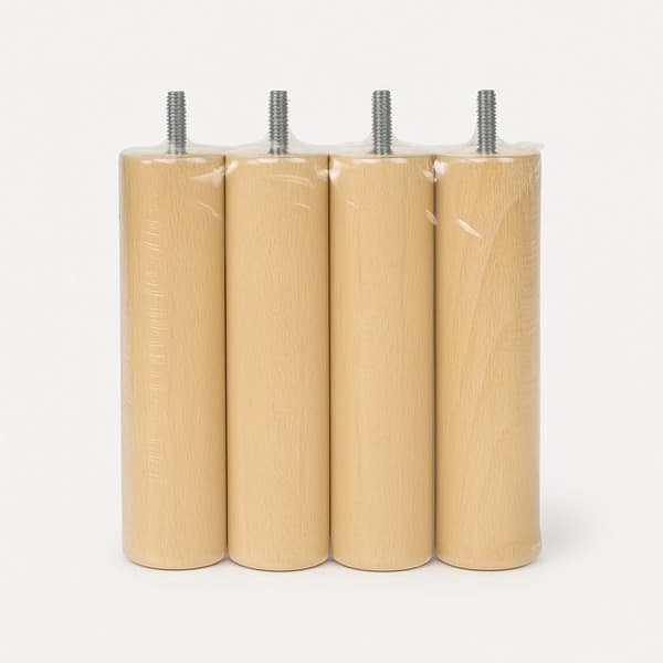 Set med 4 cylindriska fotbrädor i bok, – Höjd 20 cm – Klarlack – Skruv M8x20