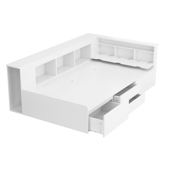 Yhden hengen vuode massiivipuusta 90x200cm - monitoimisella säilytystilalla - Valkoinen