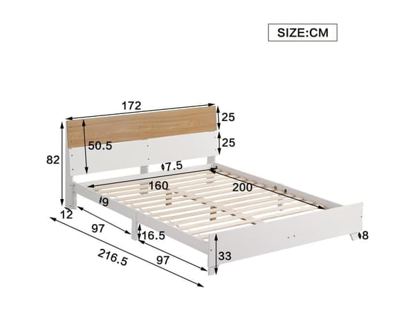 Dubbelsäng för vuxna 160x200 cm - furu + MDF + flerskiktspaneler - Vit & Natur