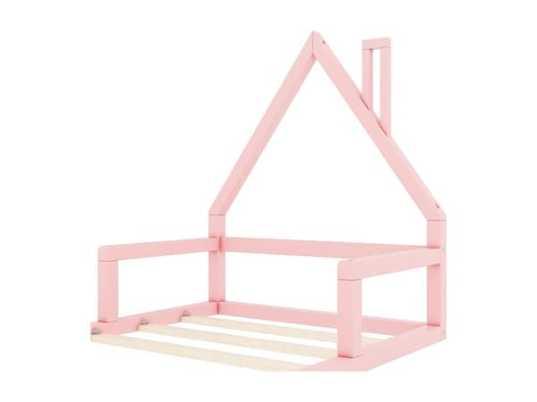 90*200cm barnsäng, platt säng, husform, massiv furu, enkel form