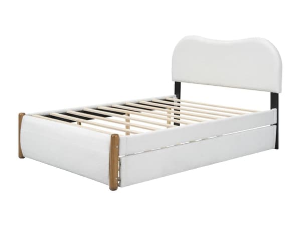 Flad seng, polstret, med praktisk udtrækssovesofa, minimalistisk design, hvid