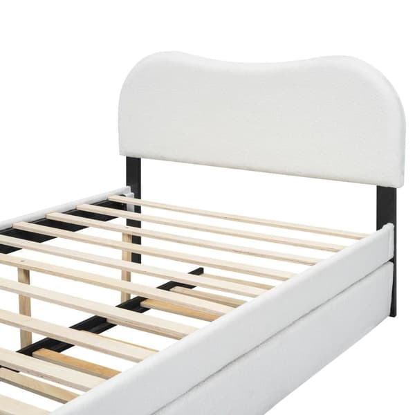 Flad seng, polstret, med praktisk udtrækssovesofa, minimalistisk design, hvid