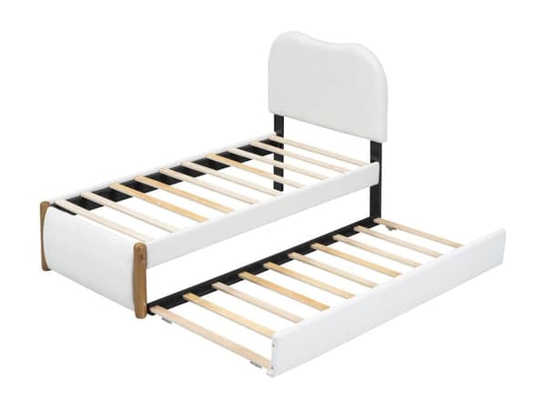 Flad seng, polstret, med praktisk udtrækssovesofa, minimalistisk design, hvid