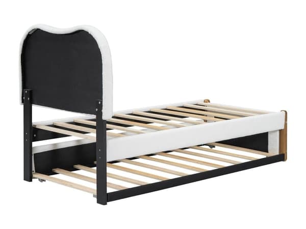 Flad seng, polstret, med praktisk udtrækssovesofa, minimalistisk design, hvid