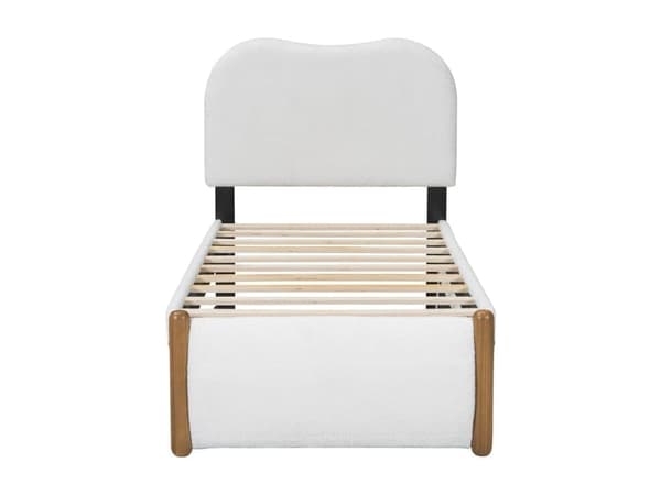 Flad seng, polstret, med praktisk udtrækssovesofa, minimalistisk design, hvid