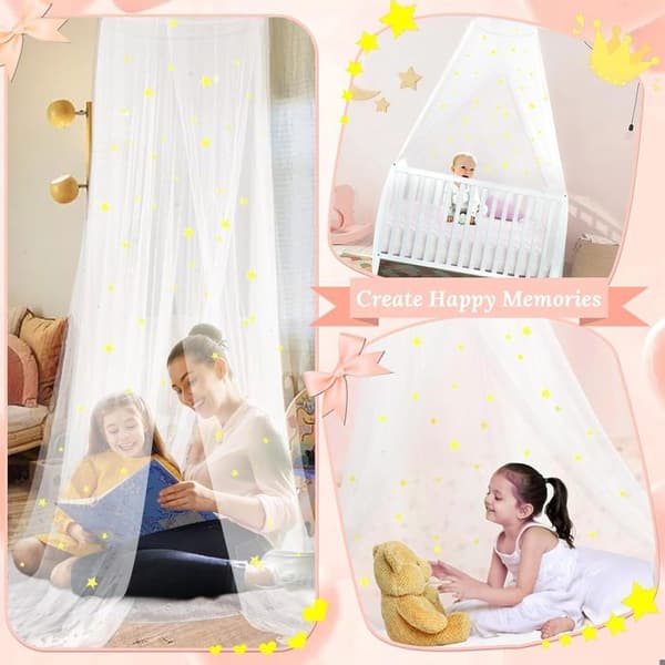 Sänghimmel med lysande fluorescerande stjärnor, myggnät för baby, barn, pojkar, flickor, flickor. Sängens himmel