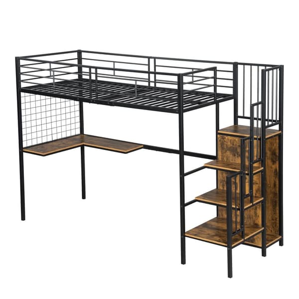 Køjeseng 90x200 cm - med skrivebord og garderobe - i jern og spånplade - Sort