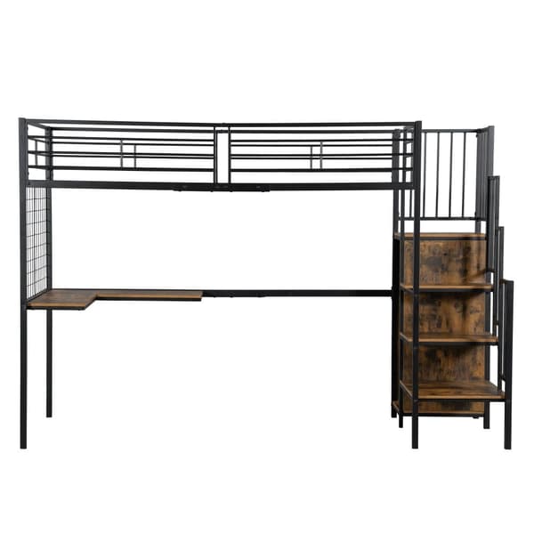 Køjeseng 90x200 cm - med skrivebord og garderobe - i jern og spånplade - Sort