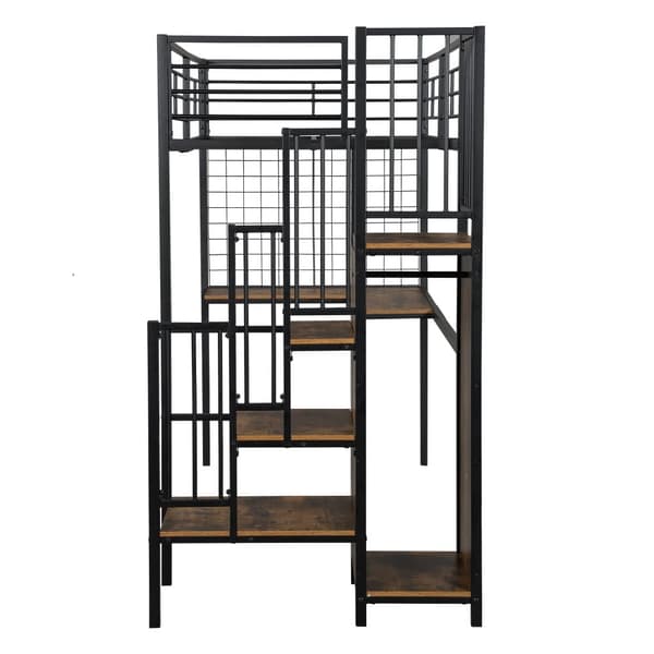 Køjeseng 90x200 cm - med skrivebord og garderobe - i jern og spånplade - Sort