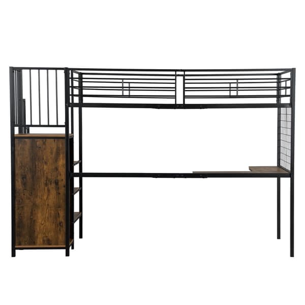 Køjeseng 90x200 cm - med skrivebord og garderobe - i jern og spånplade - Sort