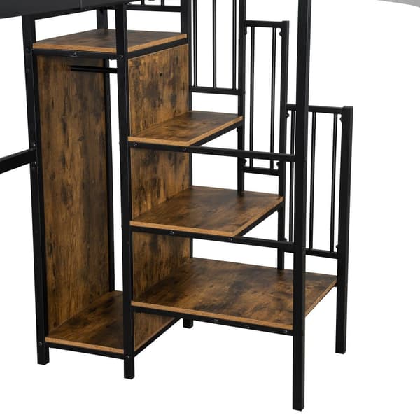 Køjeseng 90x200 cm - med skrivebord og garderobe - i jern og spånplade - Sort