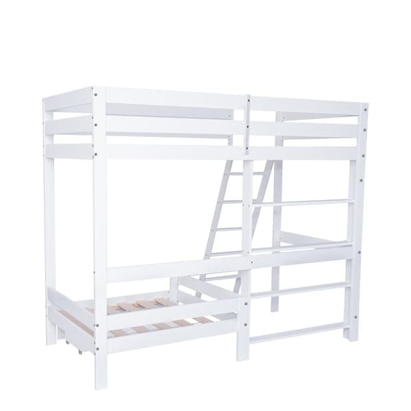 Mezzanine-säng med soffa + hylla + stege - fururam - 90x200cm - Vit